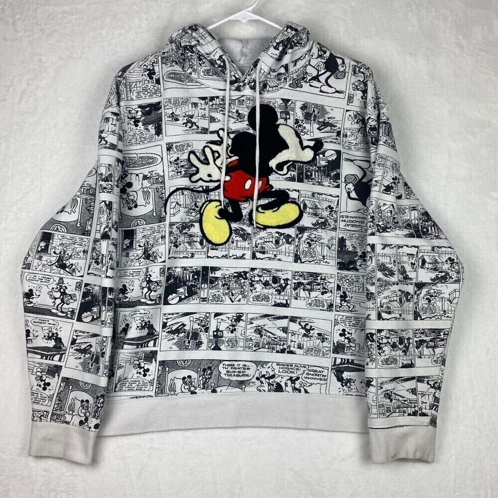 Disney Mickey and Friends Sweater Juniors Size XL White Black Hooded Pullover